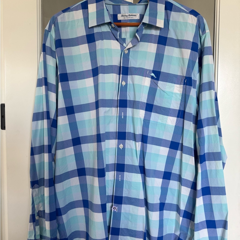 Tommy Bahama Light & Navy Blue Plaid Button-Down Shirt